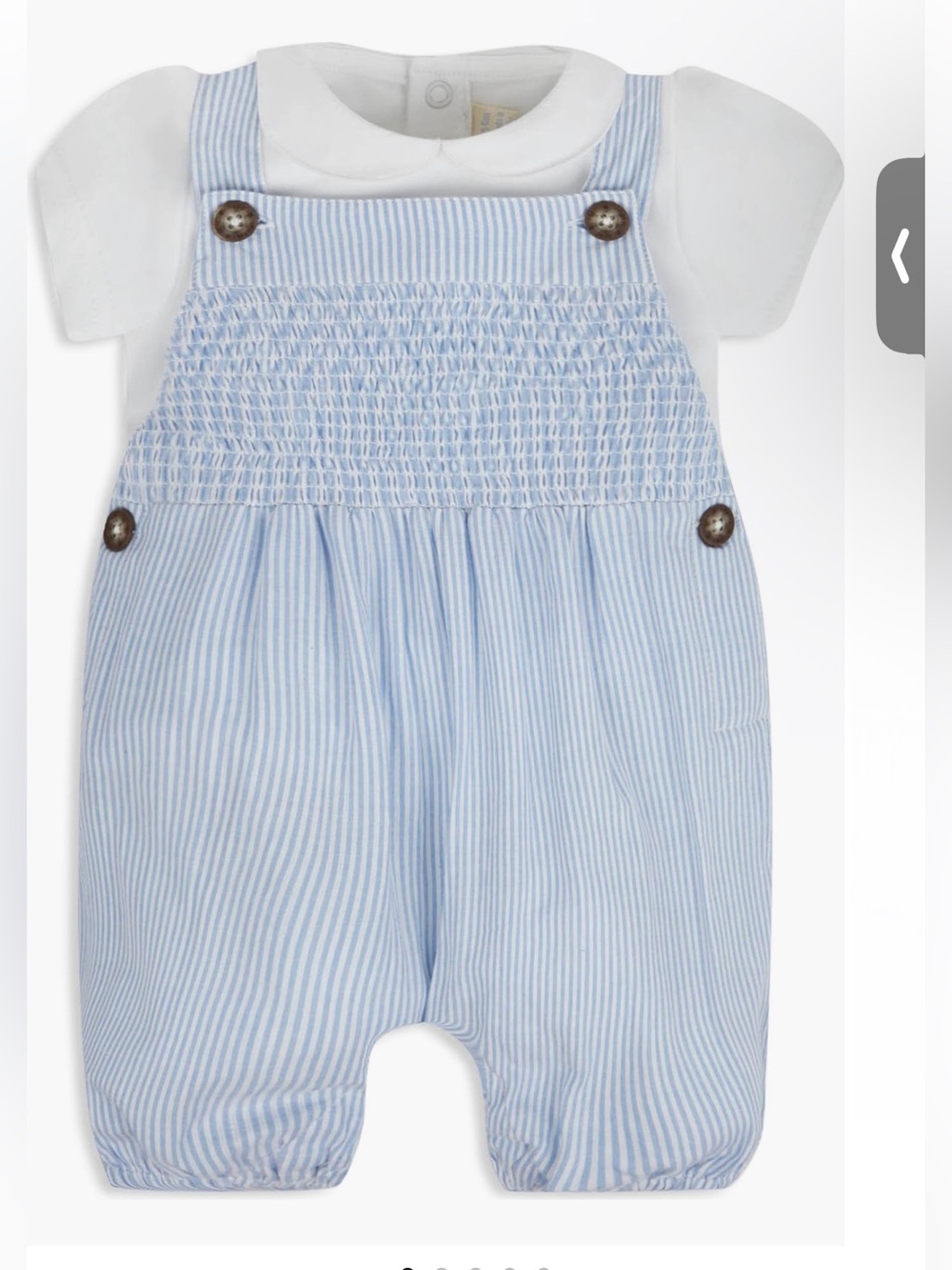 JoJo Maman Bebe Light Blue and White Striped Smocked Overalls